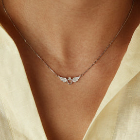 SPREAD YOUR WINGS AND FLY HEART AND ANGEL WINGS NECKLACE