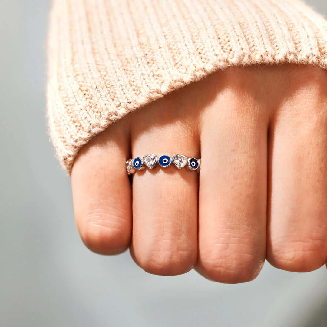 PROTECTION HEART&EVIL EYE RING BAND