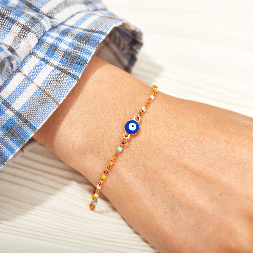 COLOR BEADED BLUE EVIL EYE BRACELET